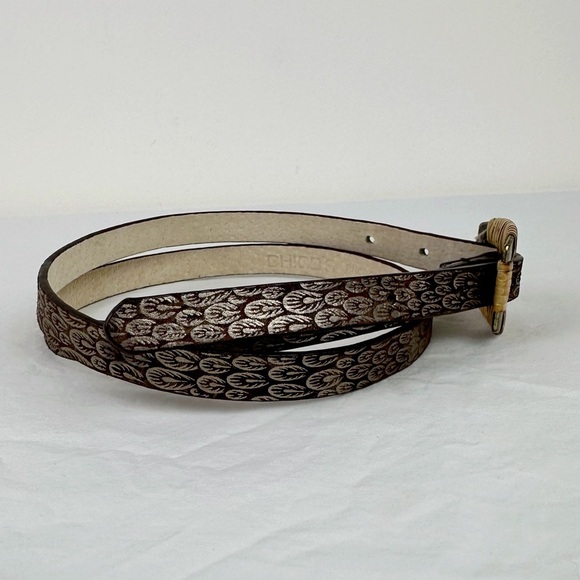 Chico's Vintage Metallic Feather Brown Leather Belt - Picture 4 of 7